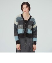 チェック Vネック カーディガン
