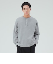 加工 ワッフル ヘンリーネック ロングスリーブ