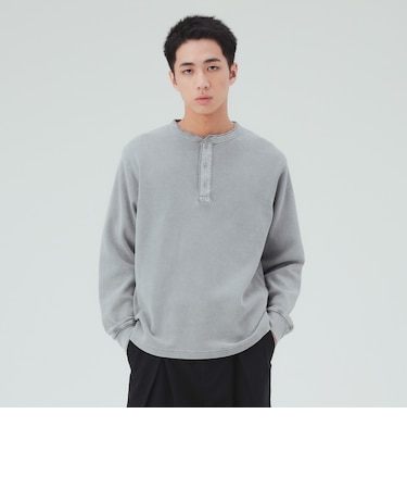 加工 ワッフル ヘンリーネック ロングスリーブ