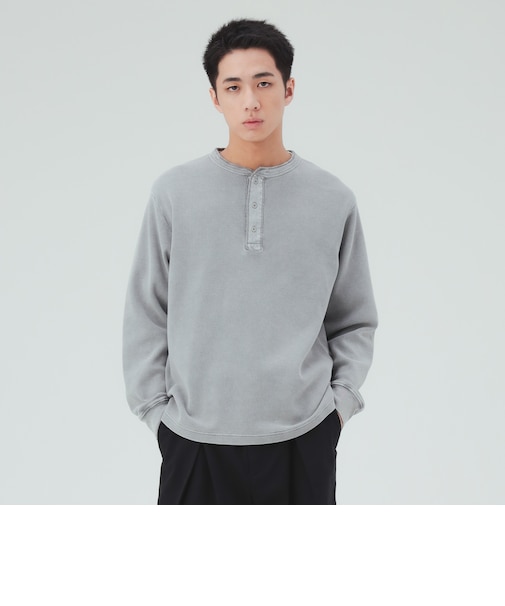 加工 ワッフル ヘンリーネック ロングスリーブ
