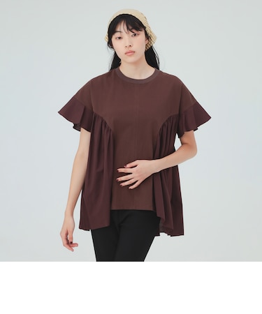 裾フリル ギャザー Tシャツ