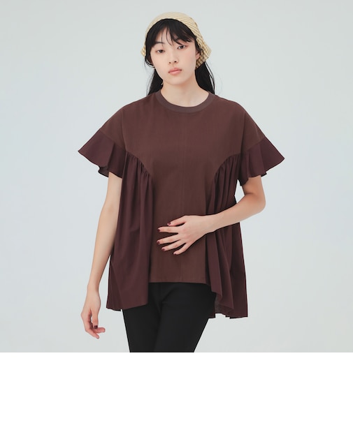 裾フリル ギャザー Tシャツ