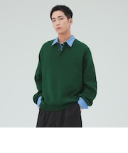 スウェットライク ヘンリーネック ニット