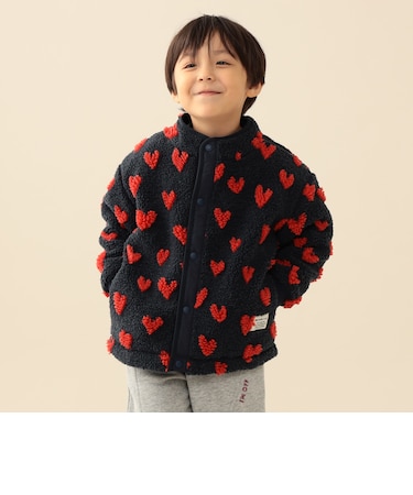 【洗濯機で洗える】ジャカード ボア ブルゾン 2026FW(90~140cm)人気 プチプラ 花柄 ハート柄 冬アウター 通園 通学