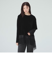 レース付き メッシュ ベロア Tシャツ
