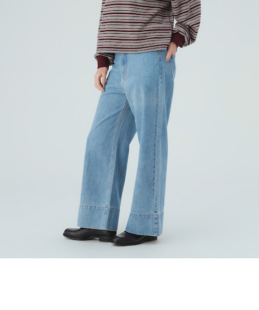 センタープレス ワイド デニム パンツ
