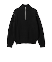 片畔編み 配色リンキング ハーフジップニット
