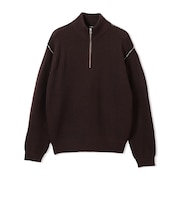 片畔編み 配色リンキング ハーフジップニット