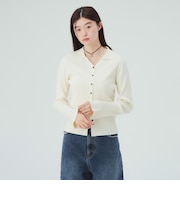 襟付き リブニット カーディガン