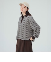 起毛 ボーダー ポロシャツ