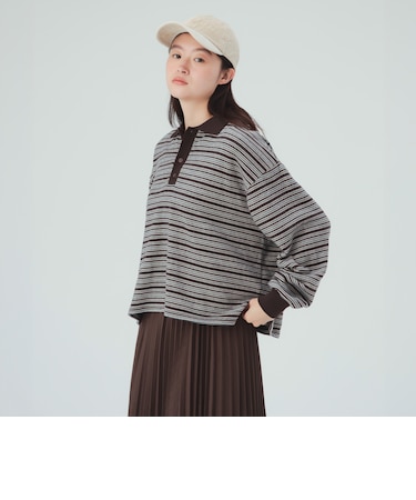 起毛 ボーダー ポロシャツ