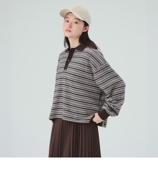 起毛 ボーダー ポロシャツ