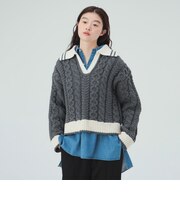 ライン衿 ケーブル ニット