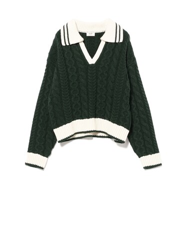 ライン衿 ケーブル ニット