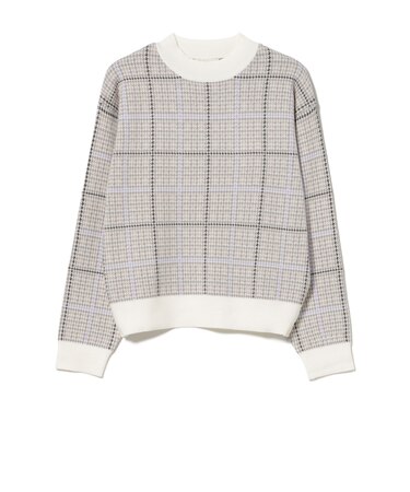 ハイネック チェック ニット プルオーバー