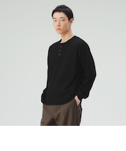 裏起毛 ハニカム ヘンリーネック カットソー