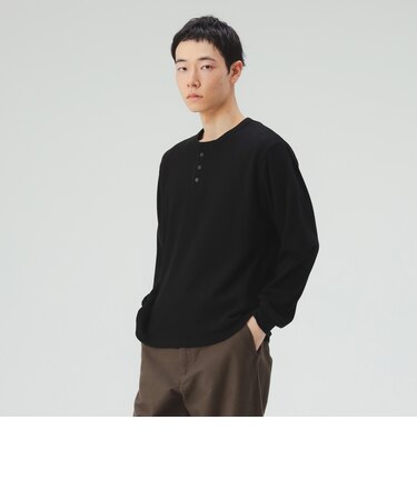 裏起毛 ハニカム ヘンリーネック カットソー