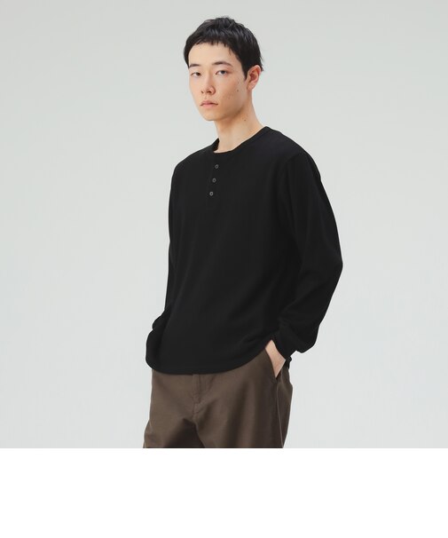 裏起毛 ハニカム ヘンリーネック カットソー
