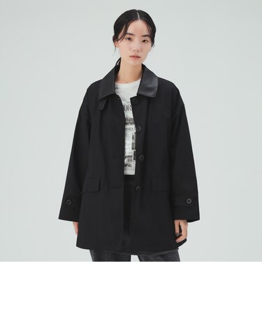 襟フェイクレザー 中綿 ハーフ ジャケット