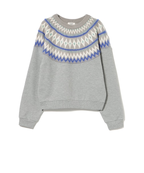 ジャカードニット 切替 スウェット プルオーバー