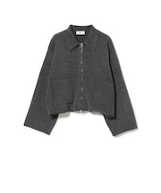 配色 衿付き ジップ ニット カーディガン