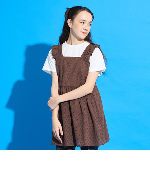 【Cuugal掲載】【AMI】カットワーク刺しゅうレースチュニック×インナーTシャツセット
