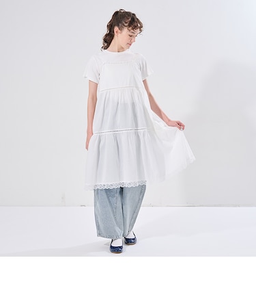 【AMI】コットンレースキャミワンピース×Tシャツセット