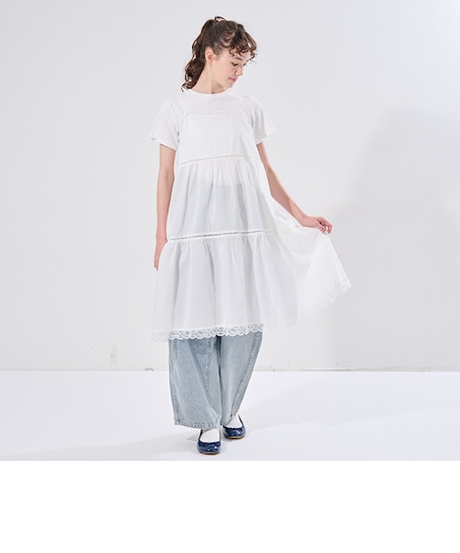 【AMI】コットンレースキャミワンピース×Tシャツセット