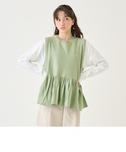 ペプラムニットベスト＆Tシャツセット