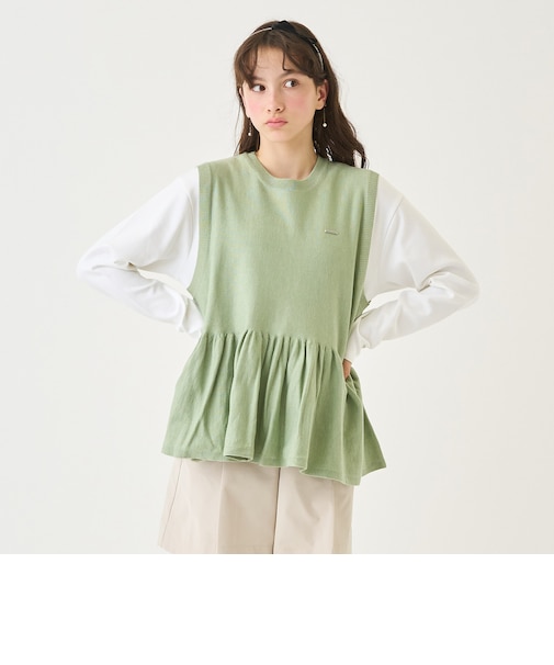 ペプラムニットベスト＆Tシャツセット