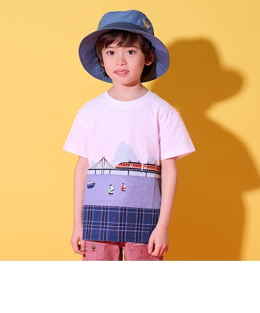 海と電車切替半袖Tシャツ