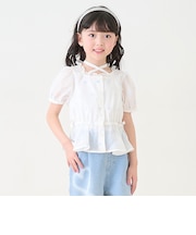 ハート刺しゅうペプラム　シアーブラウス