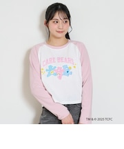 【ケアベア】【綿100％】ラグランクロップド長袖Tシャツ
