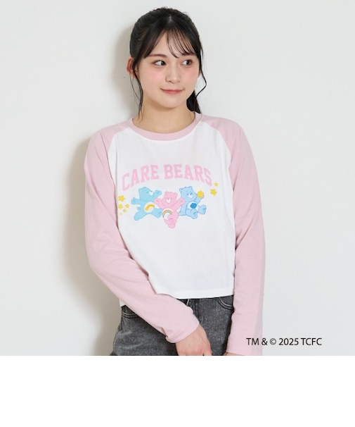 【ケアベア】【綿100%】ラグランクロップド長袖Tシャツ