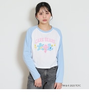 【ケアベア】【綿100％】ラグランクロップド長袖Tシャツ