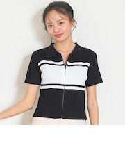 【アラエル】半袖ジップニット
