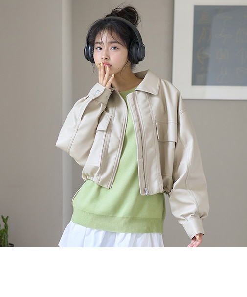 合皮ショートブルゾン