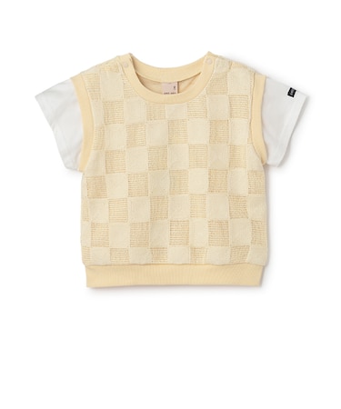 スクエア刺しゅうドッキング半袖Tシャツ