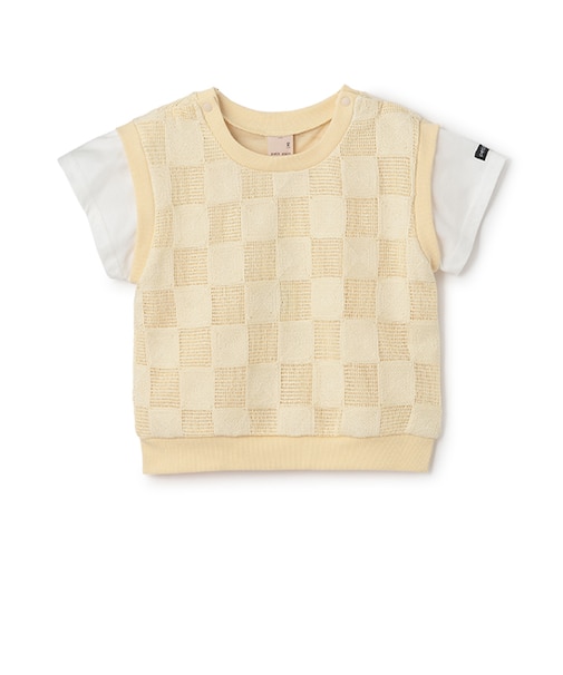 スクエア刺しゅうドッキング半袖Tシャツ