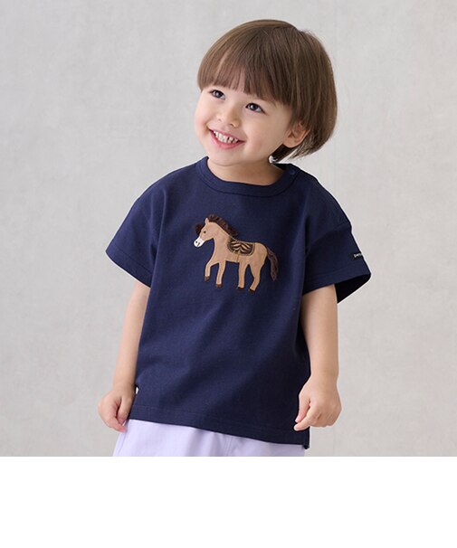 アップリケ車・ポニー半袖Tシャツ