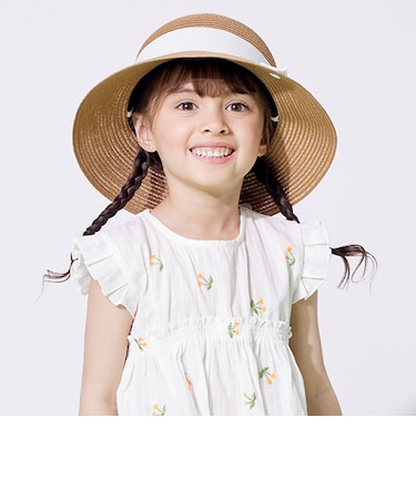 つば広折り畳みリボンハット