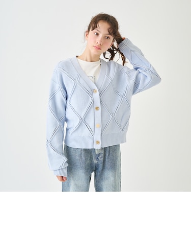 アーガイルメッシュカーディガン&Tシャツセット