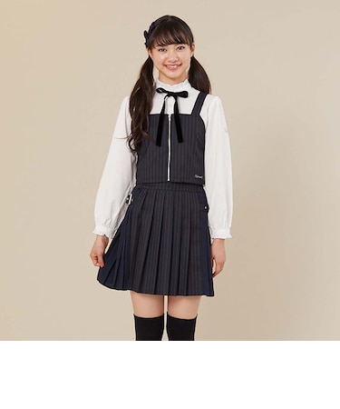 フロントジップつきピンストライプビスチェ