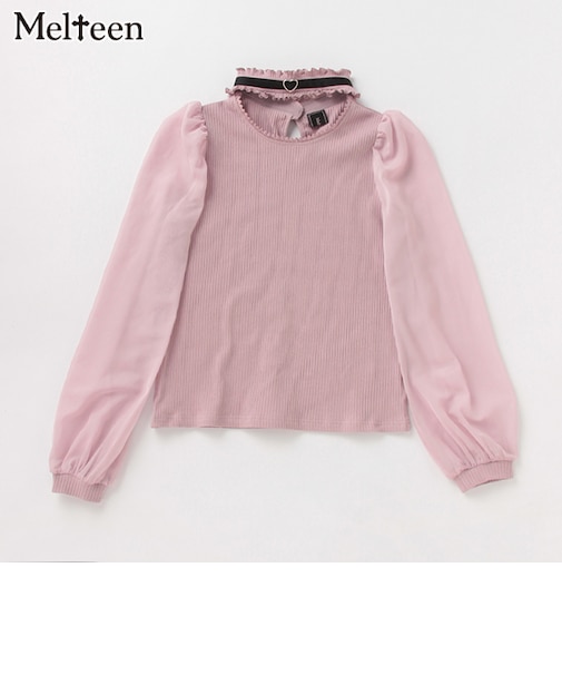 【Melteen】 シアースリーブ長袖Tシャツ