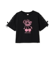 【Cuugal掲載】【接触冷感】袖レースアップリボンチェリーTシャツ