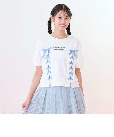 【ニコ☆プチ掲載】袖パフレースアップTシャツ