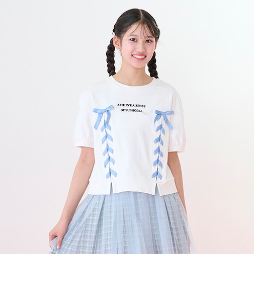 【ニコ☆プチ掲載】袖パフレースアップTシャツ