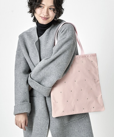 EMERALD TOTE W STONES ビジューピンク