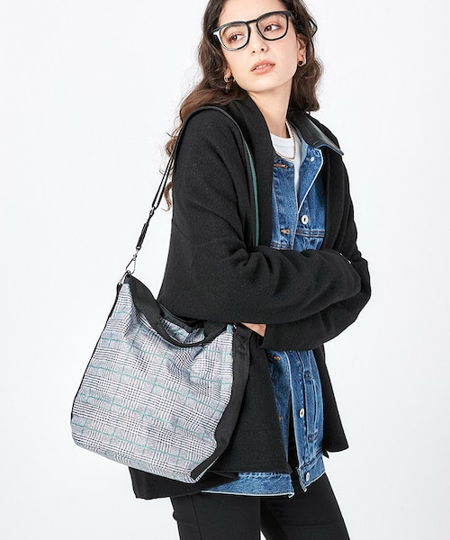 CONVERTIBLE BUCKET BAG グレー/グリーンチェック