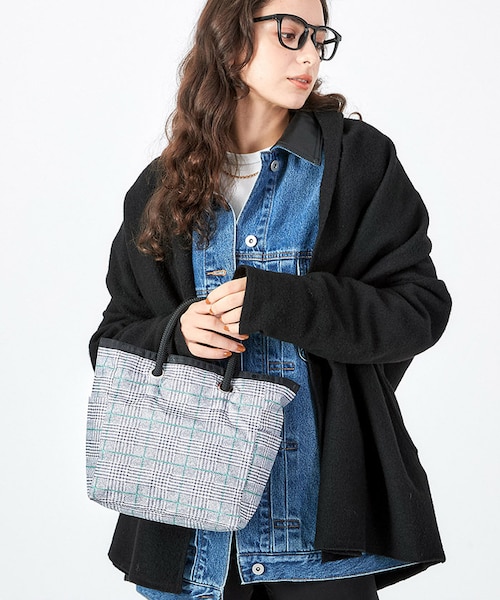 MEDIUM 2 WAY TOTE 2ウェイグレー/グリーンチェック